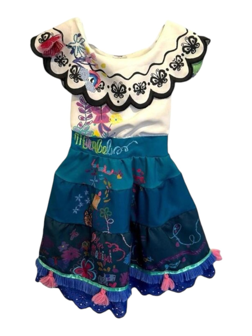Disney 🝮 Encanto Mirabel Embroidery Halloween Costume 🝮 Butterflies Tassels 🝮 3T - Picture 5 of 16